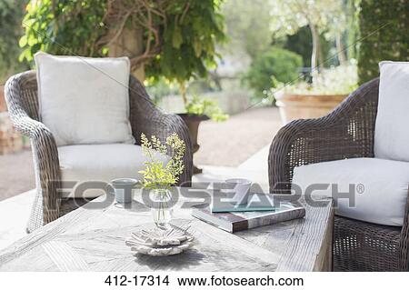 Coffee cups on tranquil patio View Large Photo Image Picture - Coffee cups on tranquil patio. Fotosearch