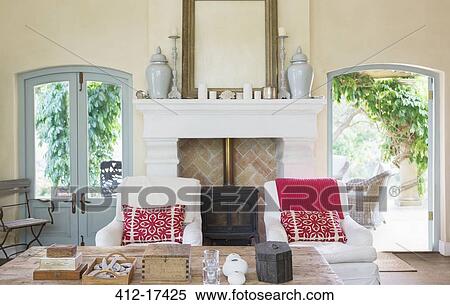 Luxury living room with wood stove View Large Photo Image Stock Photography - Luxury living room with wood stove. Fotosearch
