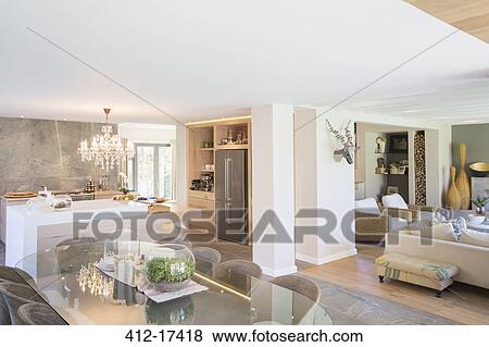 Open floor plan in luxury home View Large Photo Image Stock Photo - Open floor plan in luxury home. Fotosearch
