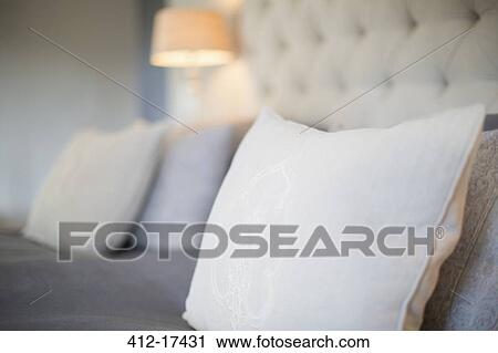 Pillows on bed in luxury bedroom View Large Photo Image Stock Image - Pillows on bed in luxury bedroom. Fotosearch