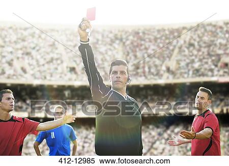 Referee flashing red card in soccer game View Large Photo Image Stock Photography - Referee flashing red card in soccer game. Fotosearch