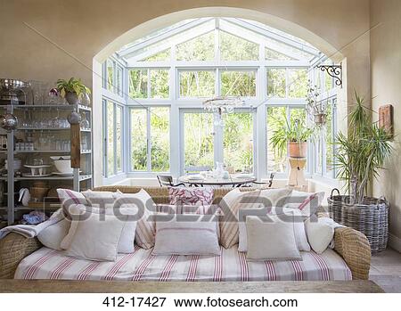 Shabby chic living room and sunroom View Large Photo Image Stock Photo - Shabby chic living room and sunroom. Fotosearch