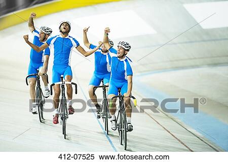 Track cycling team celebrating on track View Large Photo Image Stock Photography - Track cycling team celebrating on track. Fotosearch