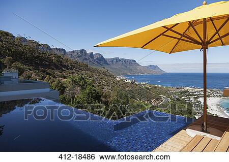View of ocean from sunny patio with infinity pool View Large Photo Image Stock Photograph - View of ocean from sunny patio with infinity pool. Fotosearch