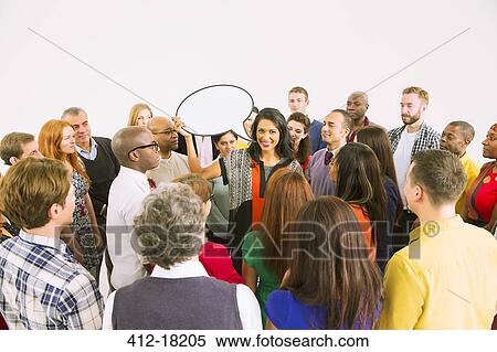 Businesswoman with speech bubble in crowd View Large Photo Image Stock Photography - Businesswoman with speech bubble in crowd. Fotosearch