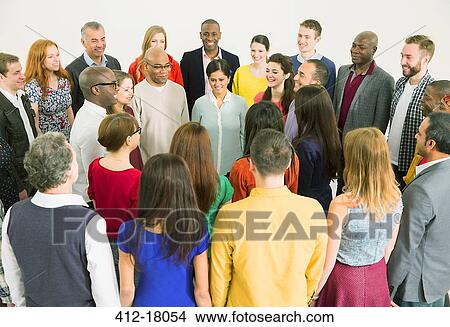 Picture - Diverse crowd meeting in circle. Fotosearch