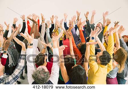 Stock Photo - Diverse group cheering. Fotosearch
