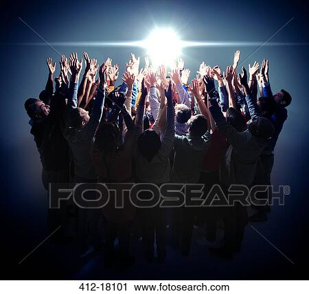 Diverse group reaching for bright light View Large Photo Image Stock Image - Diverse group reaching for bright light. Fotosearch