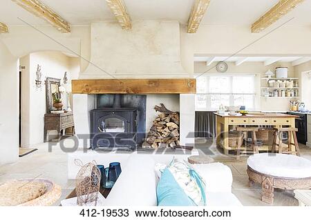Living room and kitchen of rustic house View Large Photo Image Stock Image - Living room and kitchen of rustic house. Fotosearch