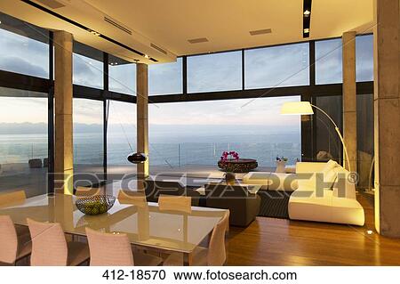 Modern living area overlooking ocean View Large Photo Image Stock Image - Modern living area overlooking ocean. Fotosearch