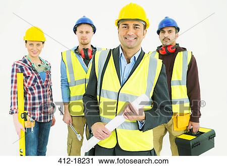 Portrait of confident construction workers View Large Photo Image Stock Image - Portrait of confident construction workers. Fotosearch