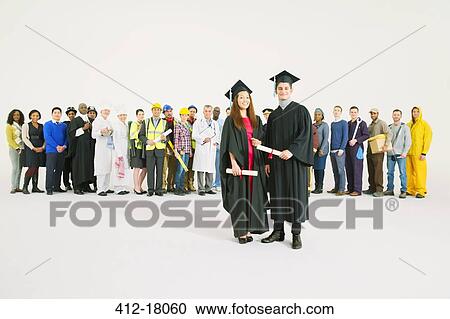 Stock Image - Portrait of confident graduates. Fotosearch