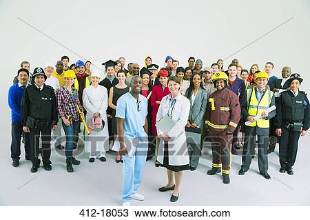 Stock Image - Portrait of diverse workers. Fotosearch