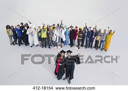 Workforce cheering behind confident graduates View Large Photo Image Picture - Workforce cheering behind confident graduates. Fotosearch