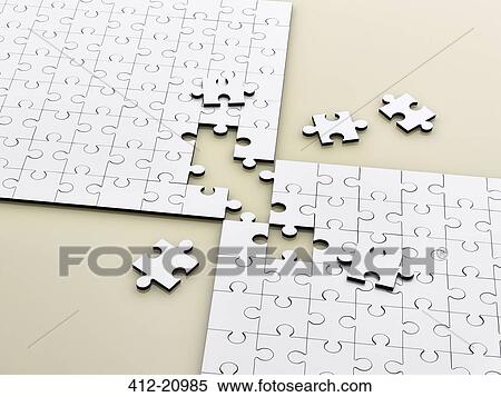 Stock Photography - Close up of connecting puzzle with scattered pieces. Fotosearch