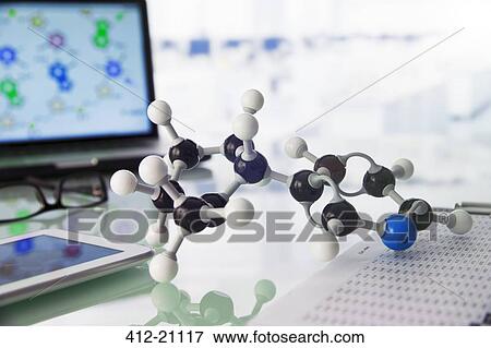 Close up of molecular model on counter in lab View Large Photo Image Stock Photo - Close up of molecular model on counter in lab. Fotosearch