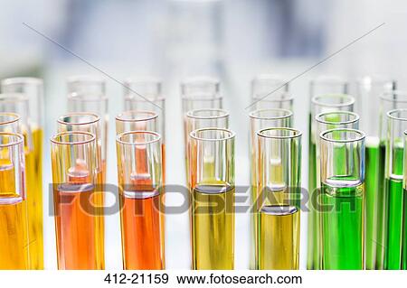 Close up of rack of test tubes with solution in lab View Large Photo Image Stock Photo - Close up of rack of test tubes with solution in lab. Fotosearch