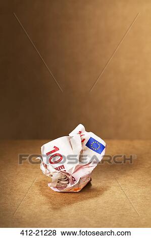 Crumpled 10 Euro note on counter View Large Photo Image Stock Photo - Crumpled 10 Euro note on counter. Fotosearch