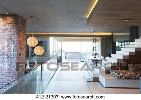 Open modern living space View Large Photo Image Stock Photo - Open modern living space. Fotosearch