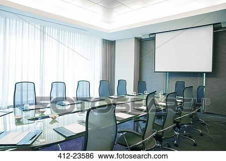 Empty conference room with modern glass table View Large Photo Image Stock Photograph - Empty conference room with modern glass table. Fotosearch