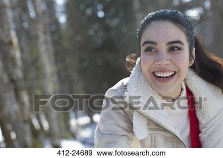 Smiling woman outdoors View Large Photo Image Stock Photo - Smiling woman outdoors. Fotosearch