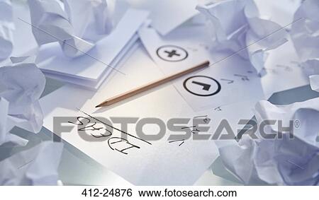 "Crumbled paper, pencil and note saying 'ideas'" View Large Photo Image Stock Photograph - "Crumbled paper, pencil and note saying 'ideas'". Fotosearch