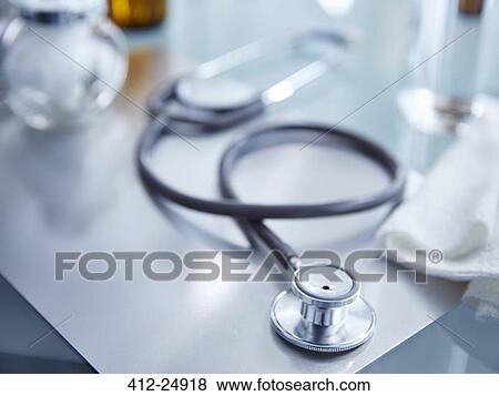 Stock Photo - View of stethoscope on table in laboratory. Fotosearch