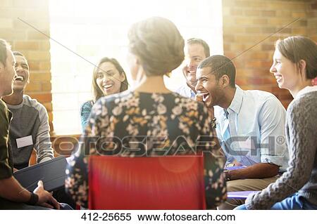 People laughing in group therapy session View Large Photo Image Stock Photography - People laughing in group therapy session. Fotosearch