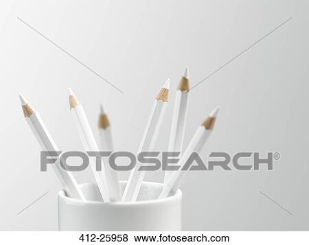 White pencils in white cup still life View Large Photo Image Stock Photo - White pencils in white cup still life. Fotosearch