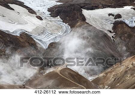 Stock Image - "Aerial view of geothermal landscape, Kerlingarfjoll, Iceland". Fotosearch