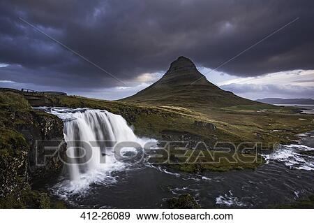 "Scenic view of waterfall and landscape, Kirkjufell, Snaefellsnes, Iceland" View Large Photo Image Stock Photo - "Scenic view of waterfall and landscape, Kirkjufell, Snaefellsnes, Iceland". Fotosearch