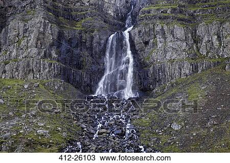 "Waterfall among cliffs, Djupavik, West Fjords, Iceland" View Large Photo Image Stock Image - "Waterfall among cliffs, Djupavik, West Fjords, Iceland". Fotosearch