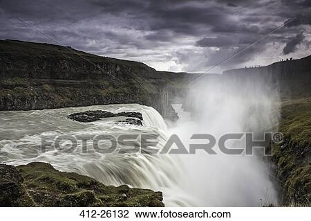Stock Image - "Waterfall among cliffs, Gulfoss, Iceland". Fotosearch