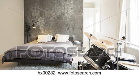 Drum set in modern bedroom View Large Photo Image Stock Image - Drum set in modern bedroom. Fotosearch