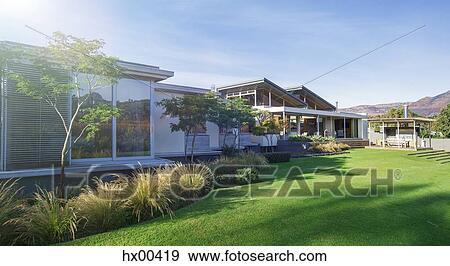 Modern houses and yard View Large Photo Image Stock Photo - Modern houses and yard. Fotosearch