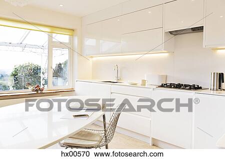 Stock Image - Modern white kitchen. Fotosearch