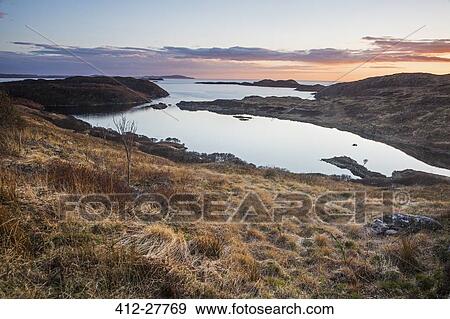 Tranquil ocean bay at sunset, Scotland View Large Photo Image Stock Photo - Tranquil ocean bay at sunset, Scotland. Fotosearch