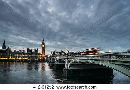 Stock Image - Clouds over Big Ben and Houses of Parliament, London, United Kingdom. Fotosearch