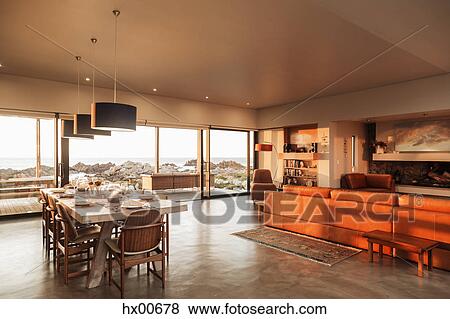 Stock Photo - Home showcase dining room and living room. Fotosearch
