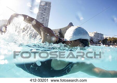 Male swimmer athlete swimming in sunny swimming pool View Large Photo Image Stock Image - Male swimmer athlete swimming in sunny swimming pool. Fotosearch