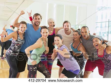 Portrait enthusiastic exercise class cheering View Large Photo Image Picture - Portrait enthusiastic exercise class cheering. Fotosearch