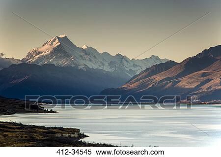 Stock Photography - Scenic view of Lake Pukaki and Mount Cook, South Island New Zealand. Fotosearch