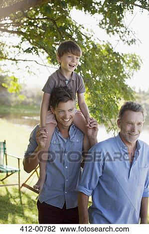 Stock Image - Multi-generation family at lakeside. Fotosearch