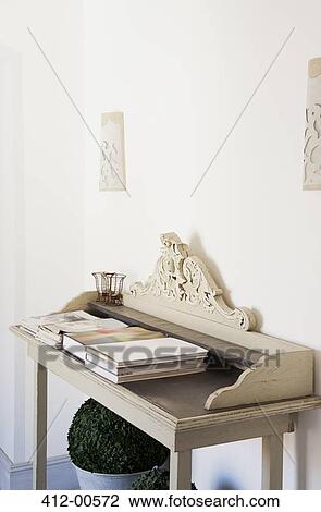 Desk with books View Large Photo Image Stock Image - Desk with books. Fotosearch