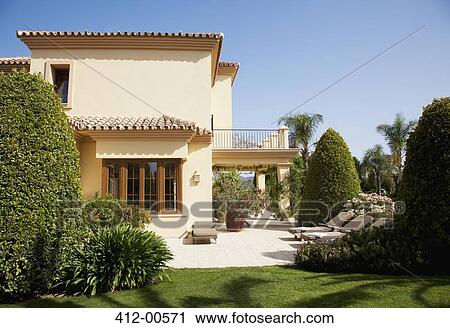 Stock Image - Luxury Spanish villa and patio. Fotosearch