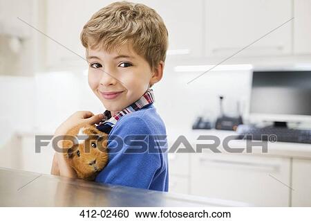 Boy holding guinea pig in vet's surgery View Large Photo Image Stock Image - Boy holding guinea pig in vet's surgery. Fotosearch