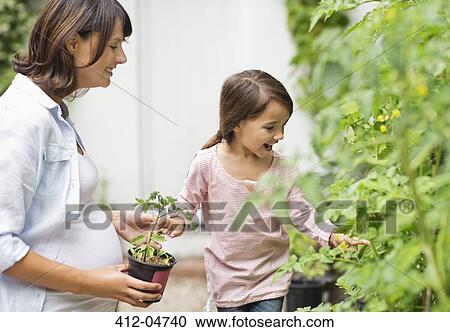 Pregnant mother and daughter gardening together View Large Photo Image Stock Image - Pregnant mother and daughter gardening together. Fotosearch
