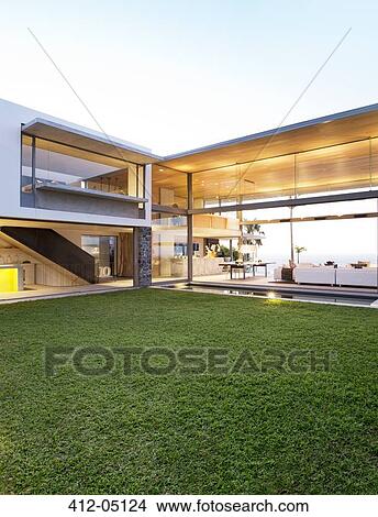 Backyard of modern house View Large Photo Image Picture - Backyard of modern house. Fotosearch