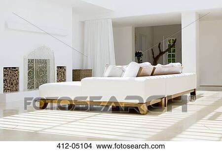 Sofa and fireplace in modern living room View Large Photo Image Picture - Sofa and fireplace in modern living room. Fotosearch