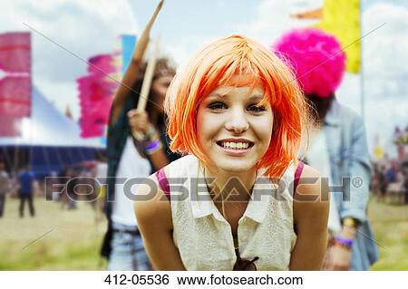 Portrait of woman in wig at music festival View Large Photo Image Stock Photograph - Portrait of woman in wig at music festival. Fotosearch
